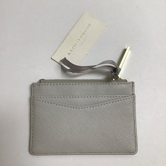 NEW Katie Loxton Gray Card Wallet Cash Zip Pouch Live Love Sparkle Gold Letters - Picture 2 of 7